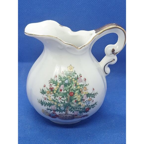 Vintage Christmas Tree Creamer Pitcher Gold Trim Hand Painted Japan - Picture 5 of 10